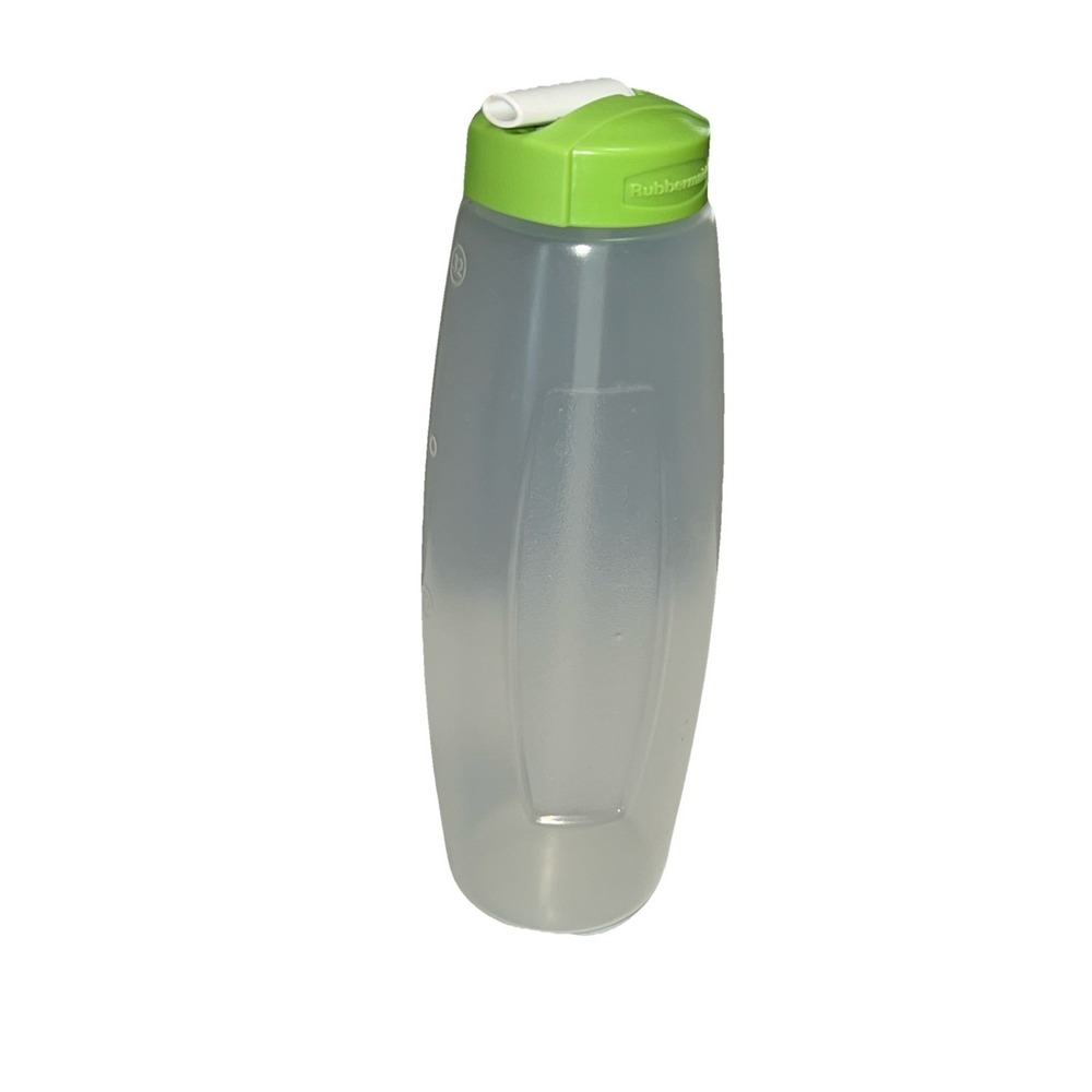 Rubbermaid 32 oz Water Bottle Flip Top Lid 7F86 Drink Container Green White